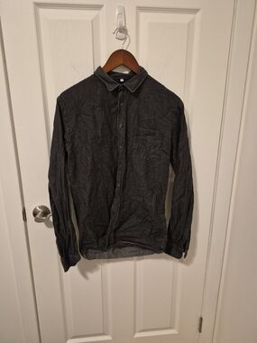 Men's Dark Gray Button-Up Denim Jacket Shirt